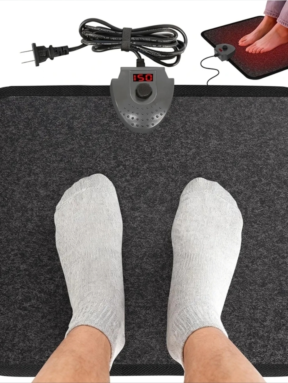 Heated Floor Mat Under Desk for Foot Warmer - Wider 110V Adjustable Temperature